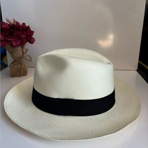 Classic White Fedora Hat with Black Band Panama hat